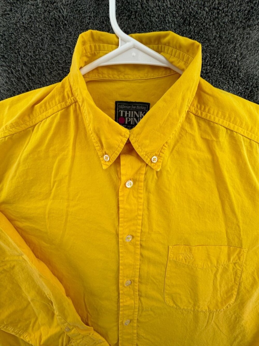Think Pink Yellow Long Sleeve Button Up Shirt Medium Cotton W/ Logo Yosemite CA
